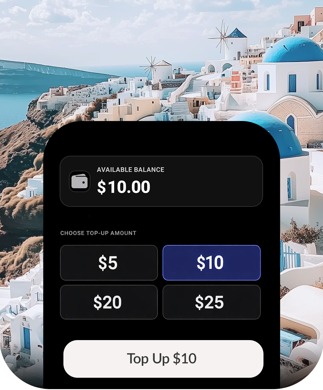Pay as you go top up screen